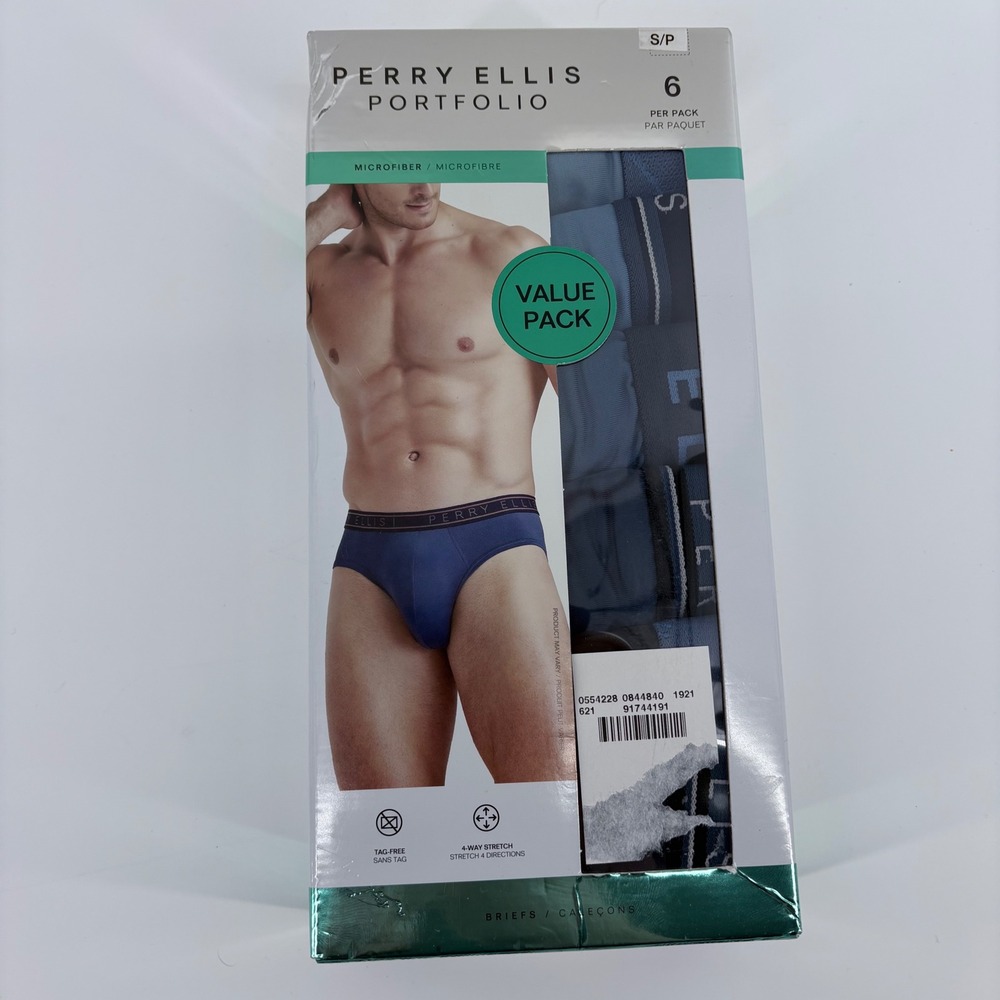 Perry Ellis Mens Briefs Microfiber Blue 6 Pack Small 28-30 Stretch Tagless